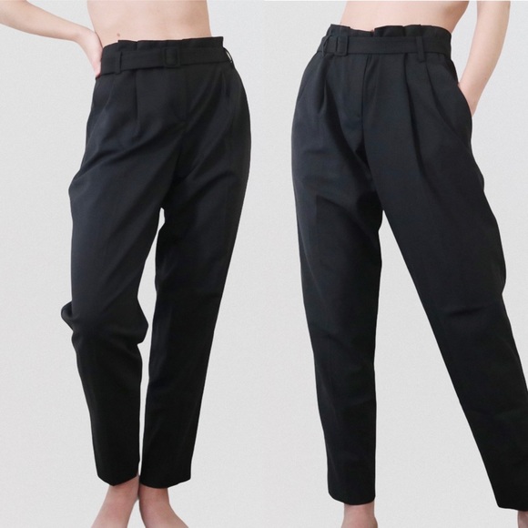 Theory Pants - Theory Wool Belted Paper Bag Waist Pants Black